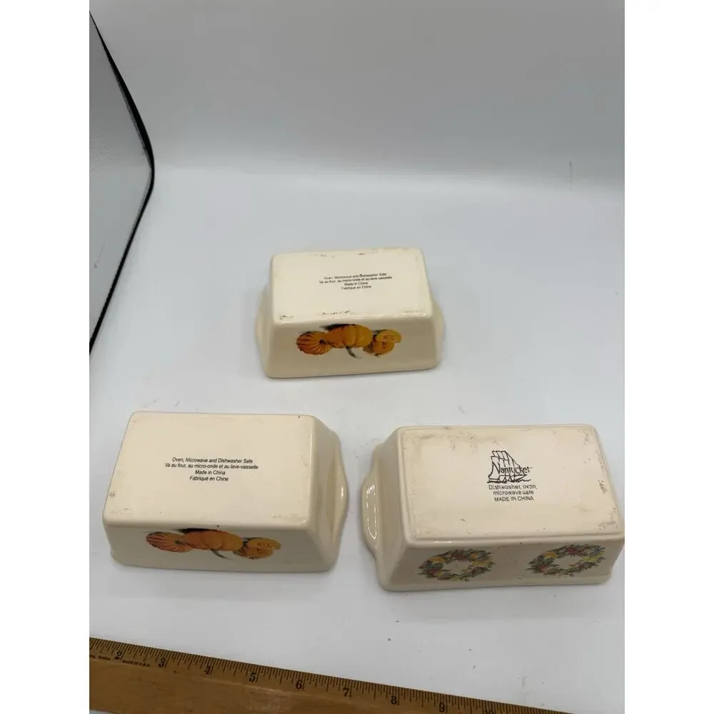 Mini Ceramic Loaf Pans Set of 3 Pumpkin Christmas Wreath Fall Holiday 6.5”